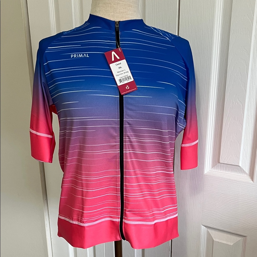 Women's Primal Cycling Jersey Blue to Pink Ombré Design Short Sleeve Size 2XL